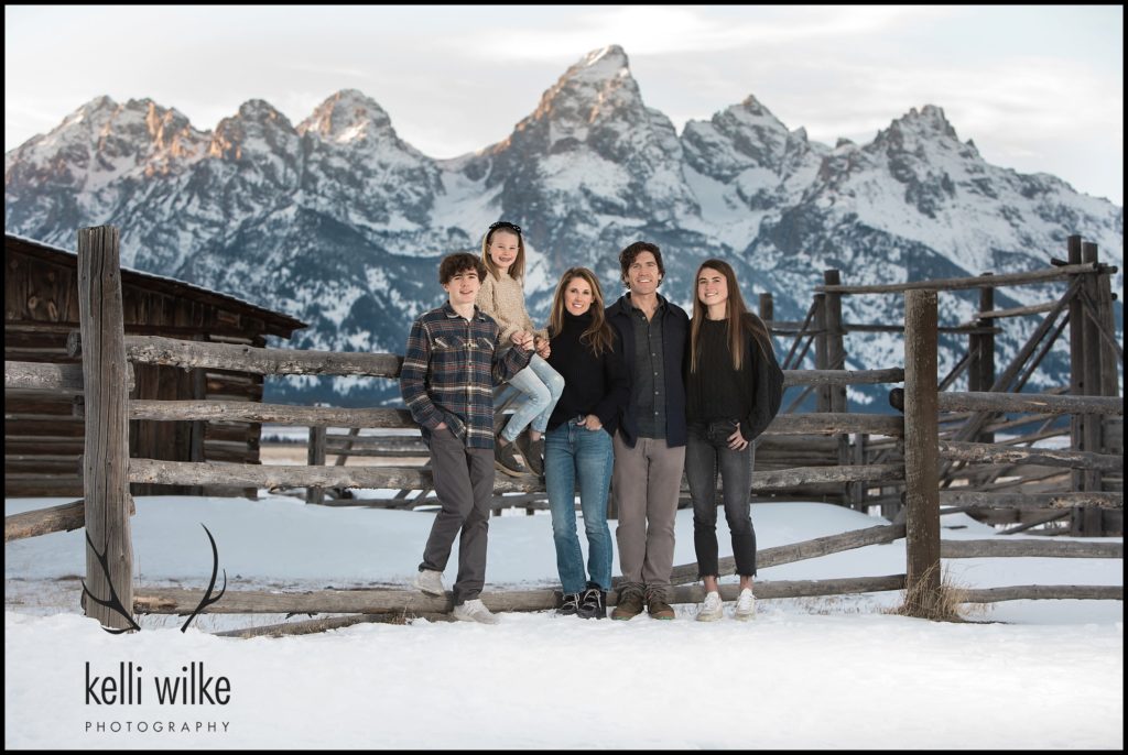 family portrait in front of the Tetons in Jackson Wyoming