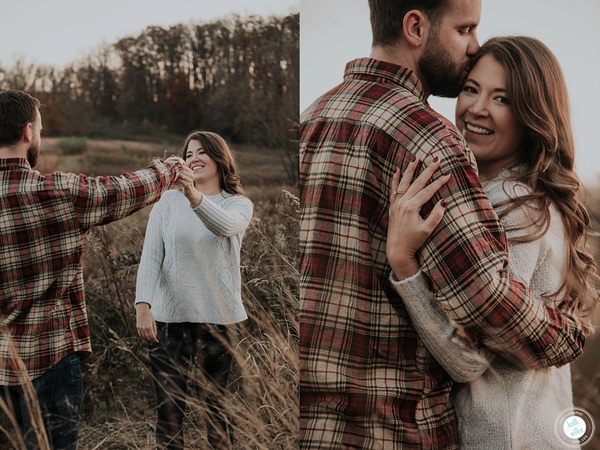 couple photos with plaid shirt in the fall
