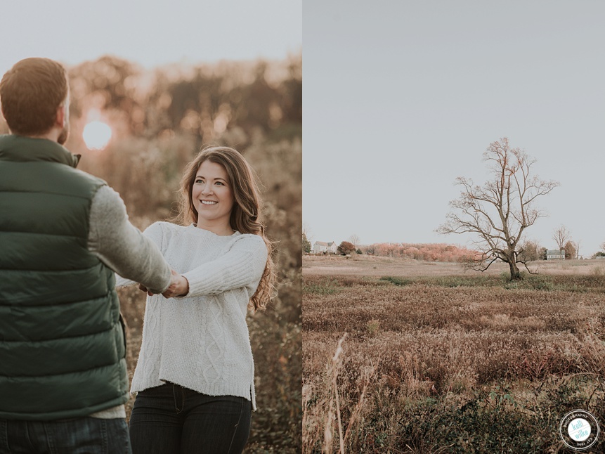 Longwood gardens engagement photo in the meadow