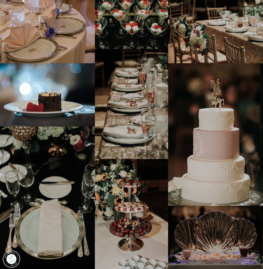 details of table settings and cake at the hotel du Pont