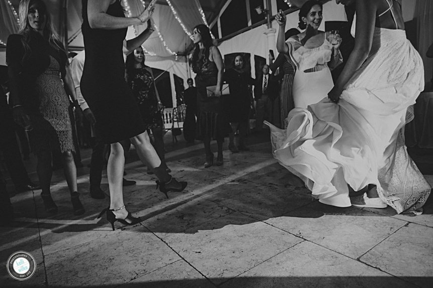bride and guests dancing footwork at a wedding reception outside philadelphia pa