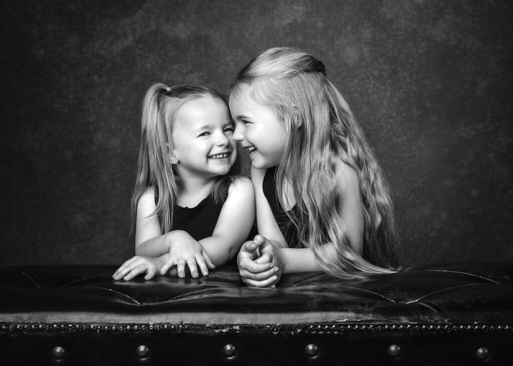 black and white portrait of sisters